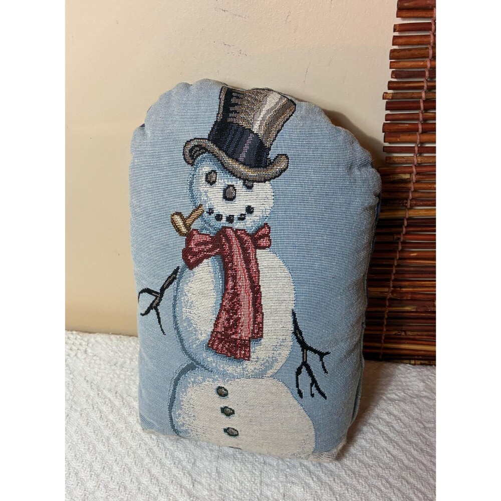 Vintage Christmas Snowman Tapestry Doorstop 13x8, Weighted Holiday Door Stop